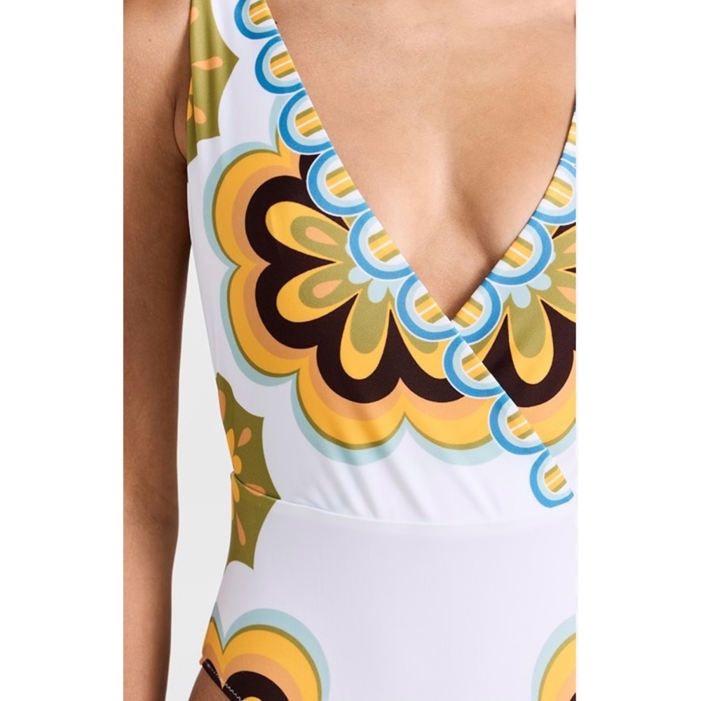 NWT. LA DoubleJ White and Yellow One Piece Swimsuit with Retro Floral Design - Picture 3 of 4
